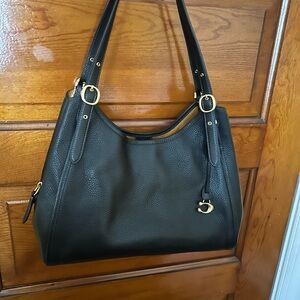 Coach Bella CR 979  Black Leather Shoulder Bag with Gold Accents